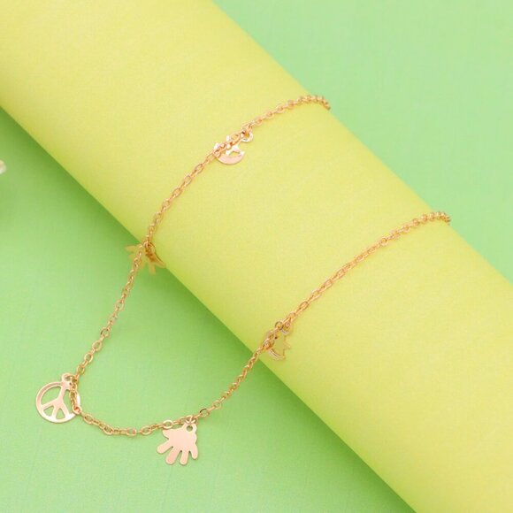 "Rose Gold Anklet with Peace & Charm Motifs,XPAL1035 - Picture 8 of 12